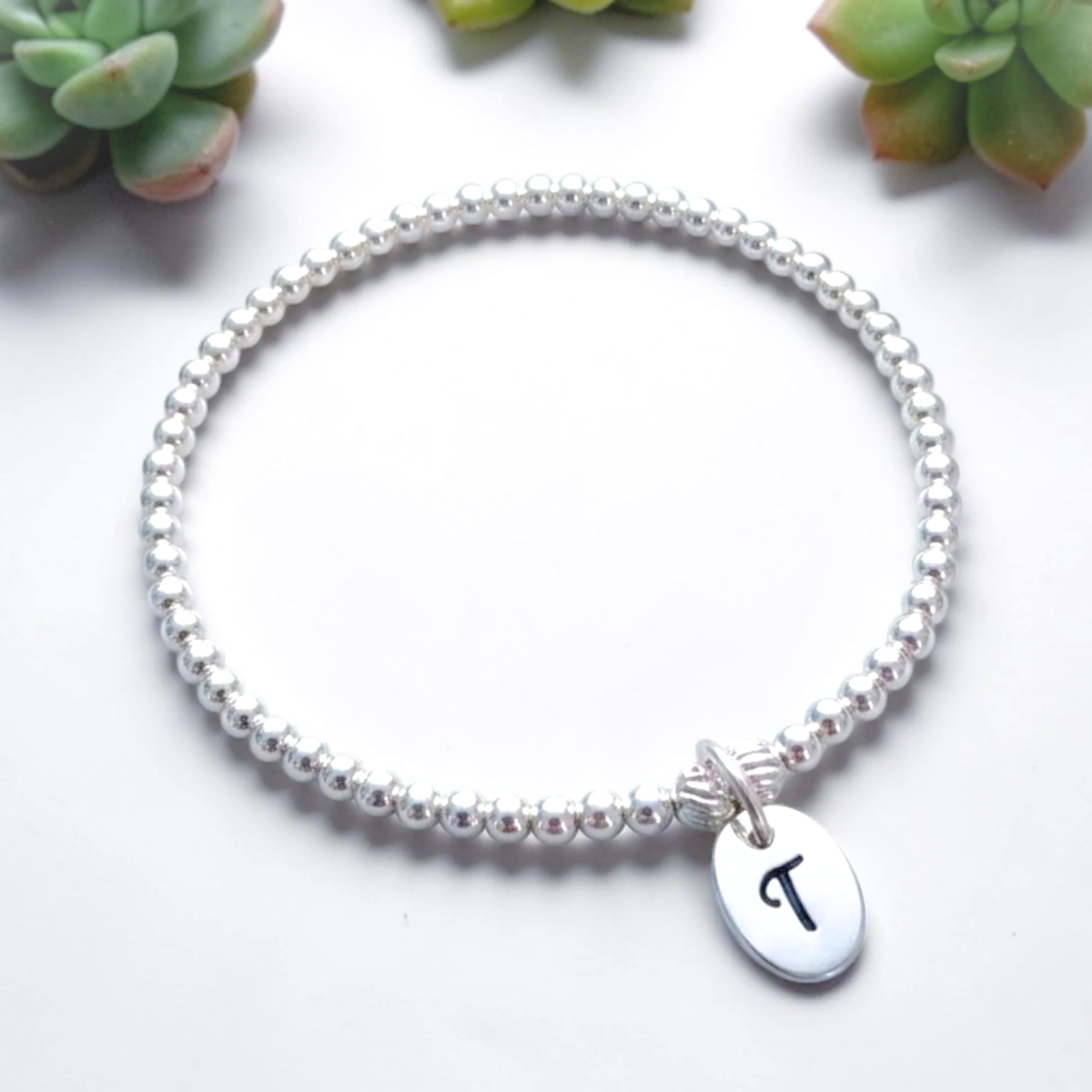 Personalised Silver Engraved Initial Charm Bracelet