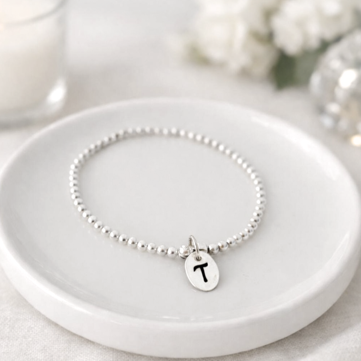 Personalised Silver Engraved Initial Charm Bracelet