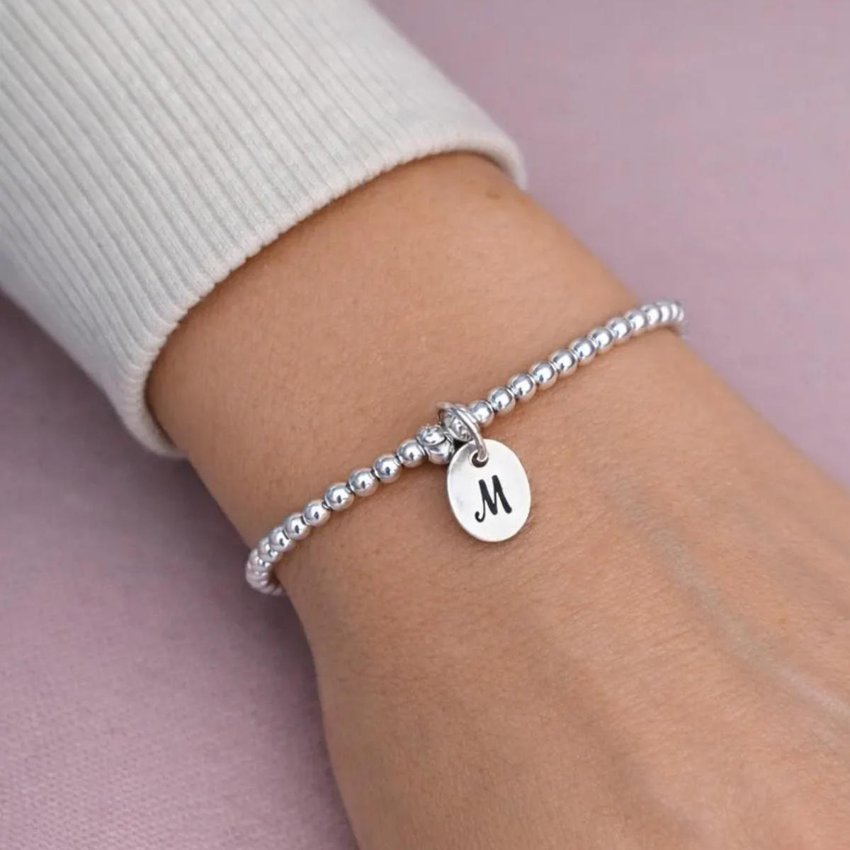 Personalised Silver Engraved Initial Charm Bracelet