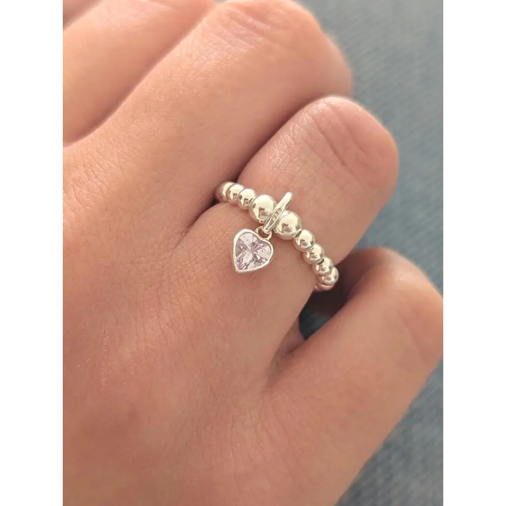 Beaded Lilac Heart Stretch Ring - ring