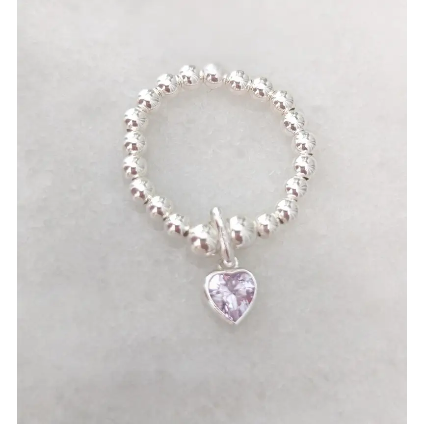 Beaded Lilac Heart Stretch Ring - ring