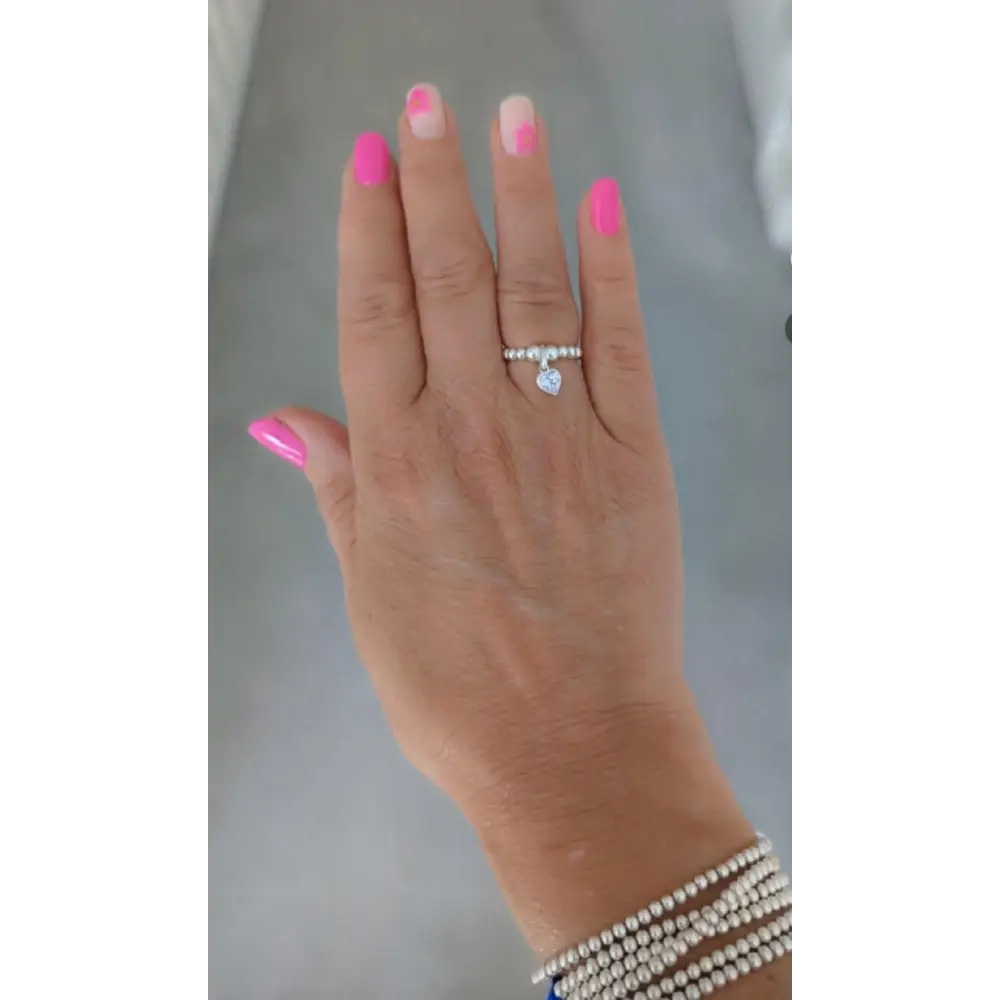 Beaded Lilac Heart Stretch Ring - ring