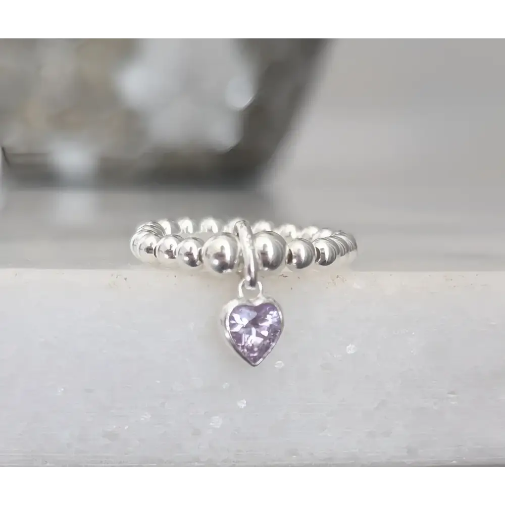 Beaded Lilac Heart Stretch Ring - ring