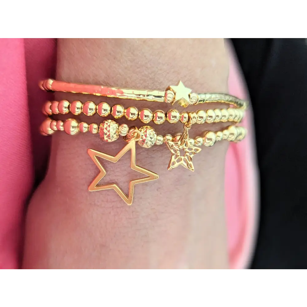 Gold Star Stack Bracelet Set With Love Jewellery UK