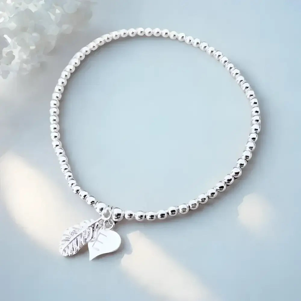 Personalised Sterling Silver Feather & Heart Bracelet - Bracelets