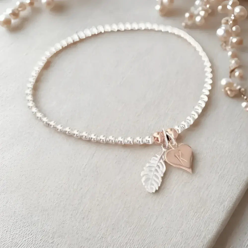 Personalised Sterling Silver Feather & Heart Bracelet - Bracelets