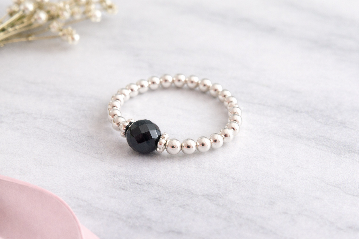 Sterling Silver and Hematite Stretch Ring