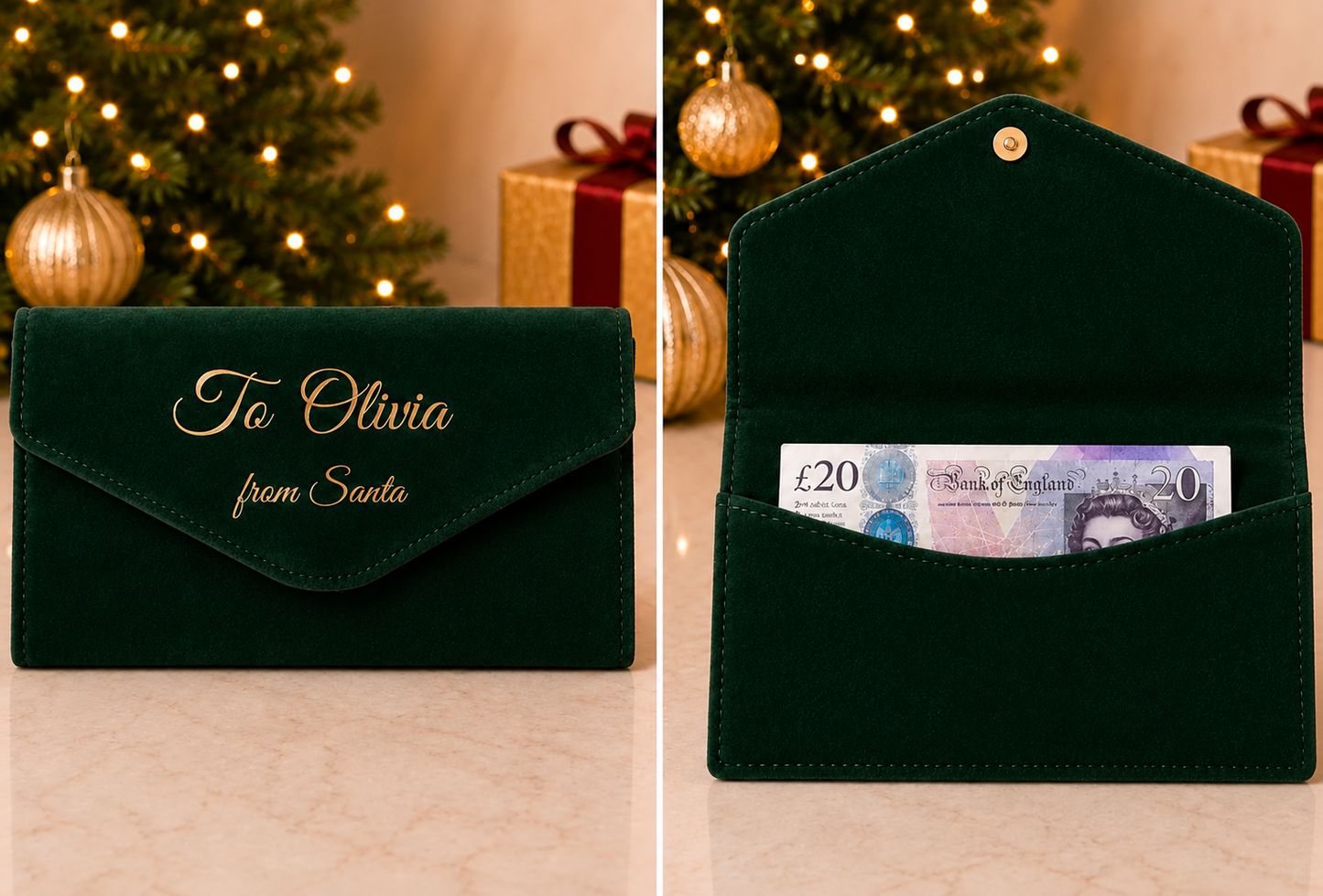 PRE ORDER Personalised Velvet Christmas Money Envelope