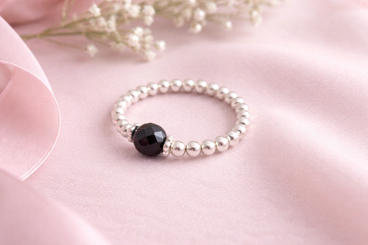 Sterling Silver and Hematite Stretch Ring