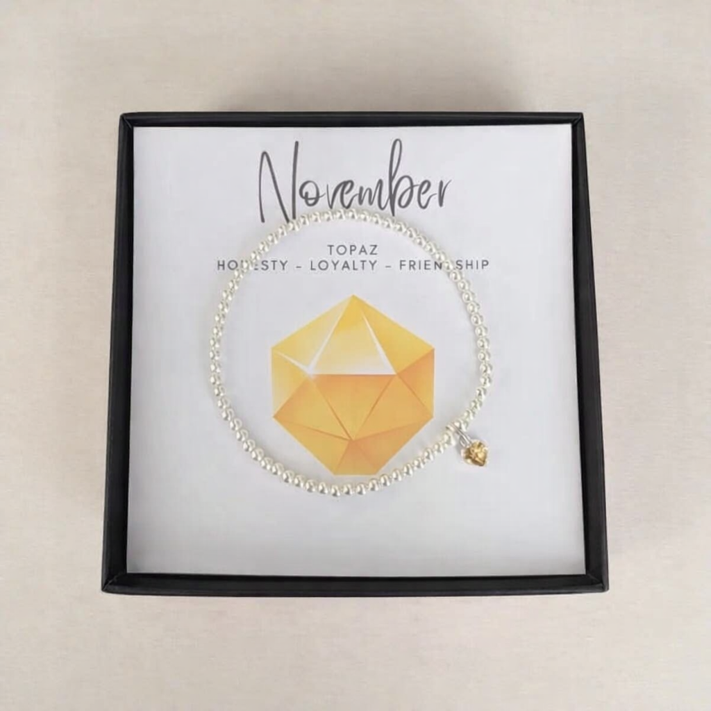 Sterling Silver November Heart Topaz Birthstone Bracelet