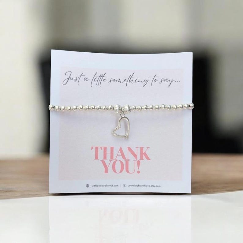 Thank You, Silver Stretch Beaded Bracelet