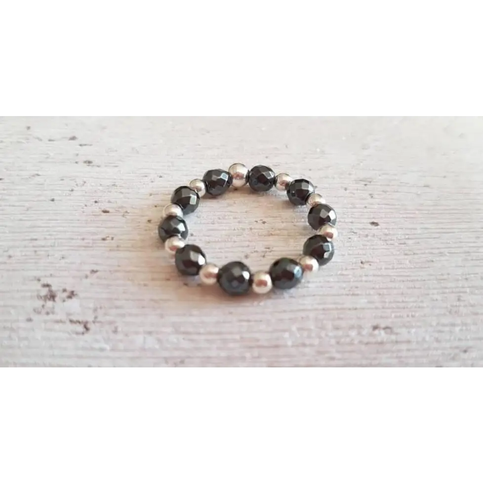 Sterling Silver and Hematite Stretch Ring With Love Jewellery UK