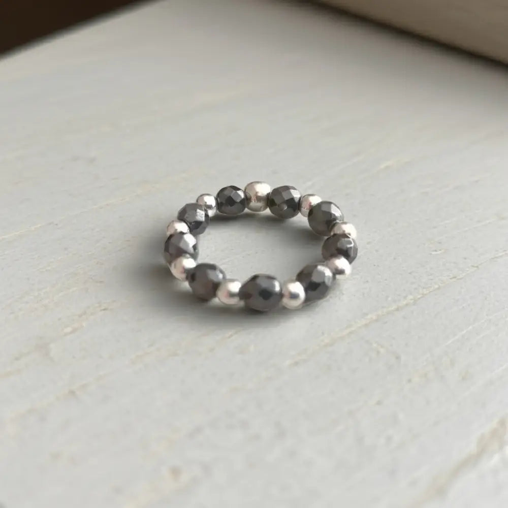 Sterling Silver and Hematite Stretch Ring - ring
