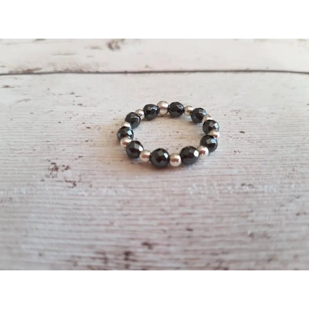 Sterling Silver and Hematite Stretch Ring With Love Jewellery UK