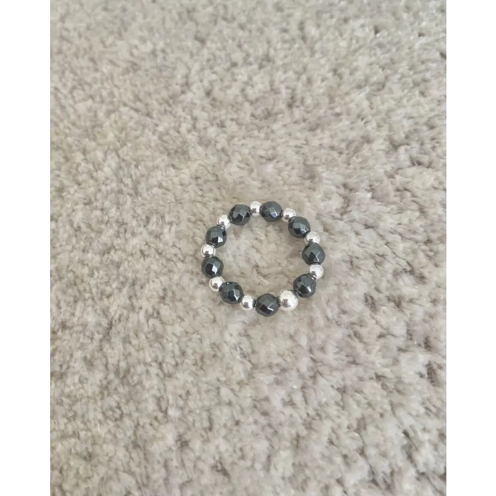 Sterling Silver and Hematite Stretch Ring - ring