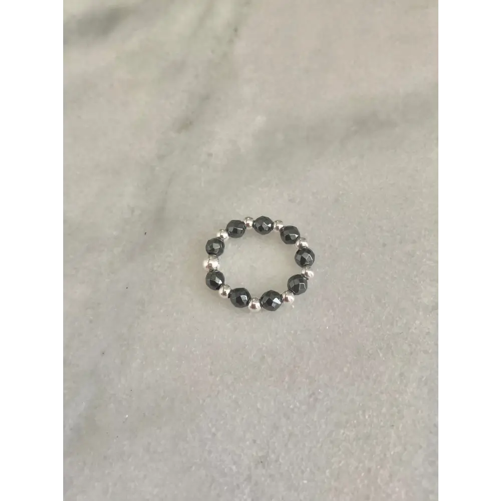 Sterling Silver and Hematite Stretch Ring - ring