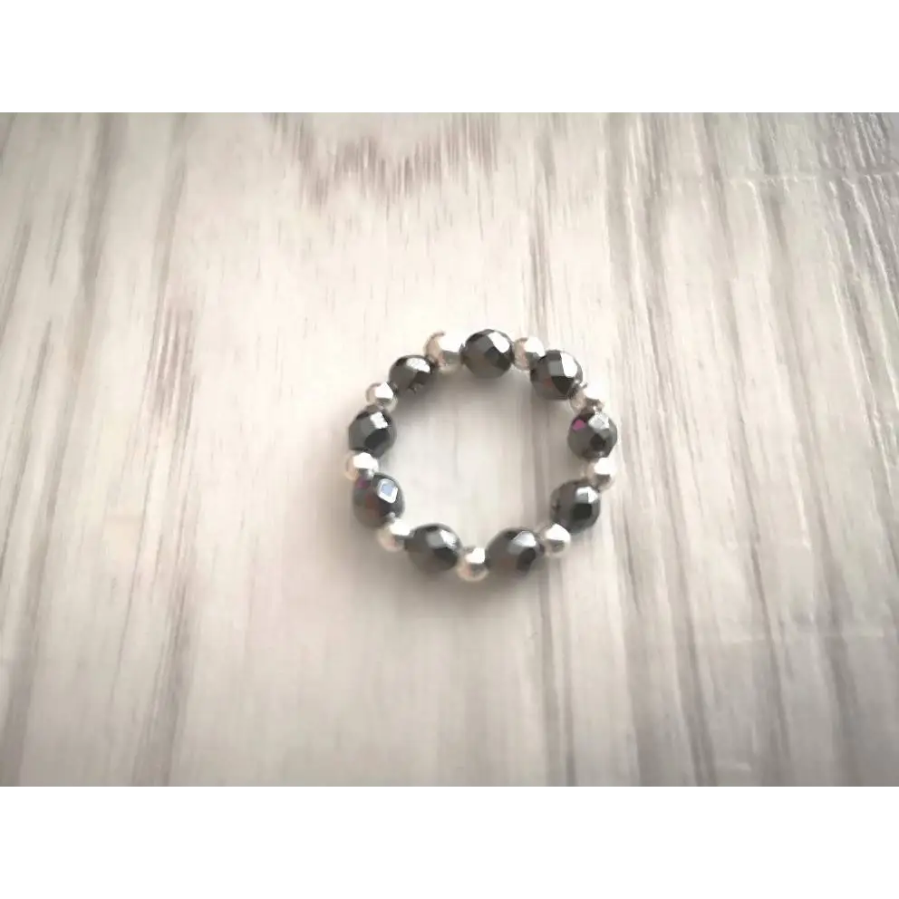 Sterling Silver and Hematite Stretch Ring With Love Jewellery UK