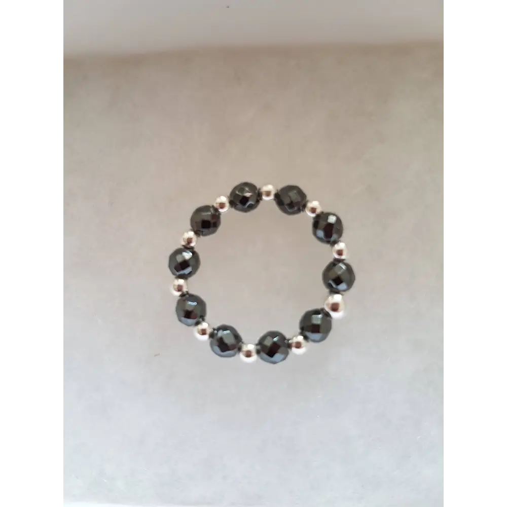Sterling Silver and Hematite Stretch Ring With Love Jewellery UK