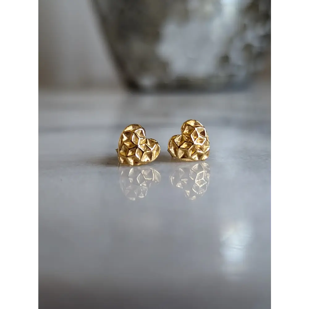 Sterling Silver Gold Vermeil Style Heart Stud Earrings With Love Jewellery UK