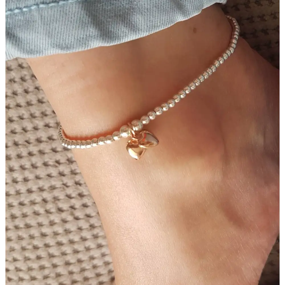 Sterling Silver Stretch Anklet With Love Jewellery UK