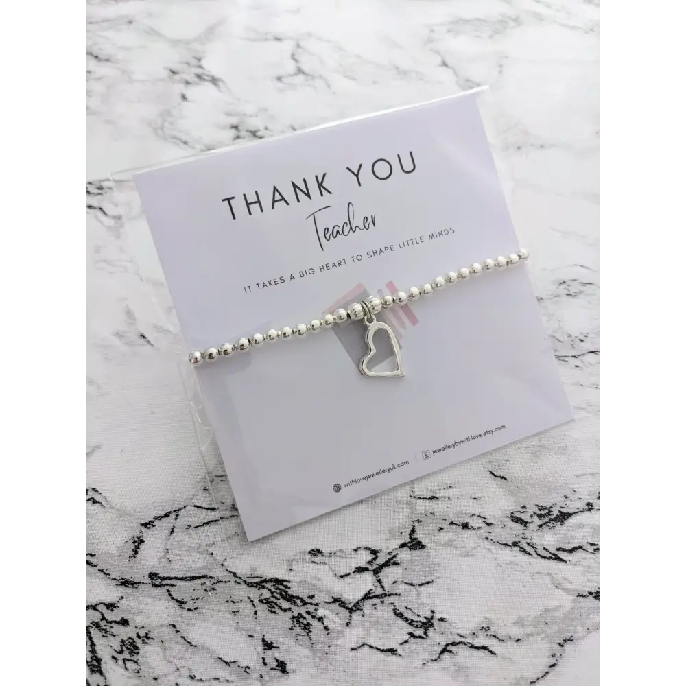 Merry Christmas/Thank You Teacher/Nursery Teacher/Teaching Assistant/Childminder Silver Stretch Beaded Bracelet With Love Jewellery UK
