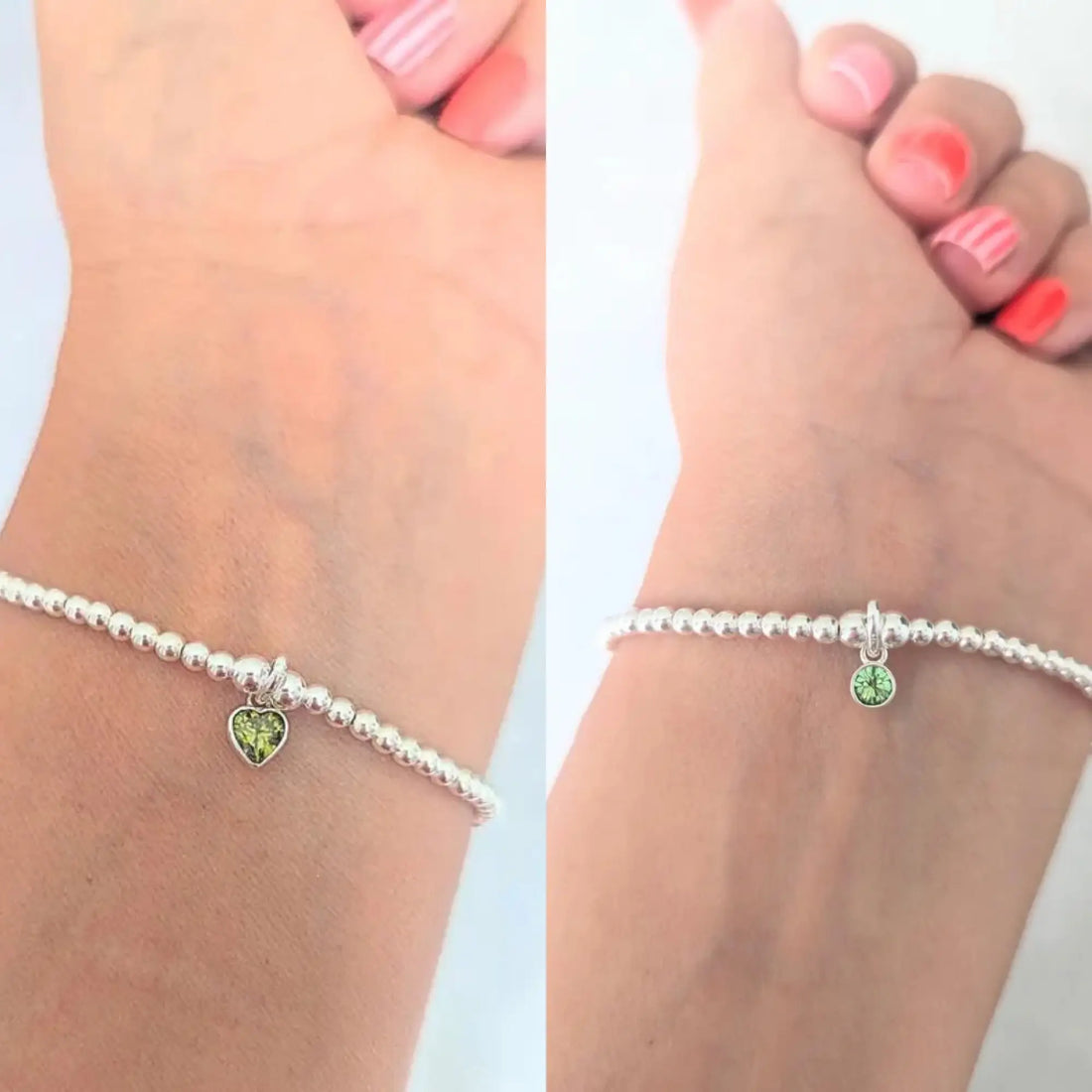 Handmade August birthstone bracelet with round peridot gemstone