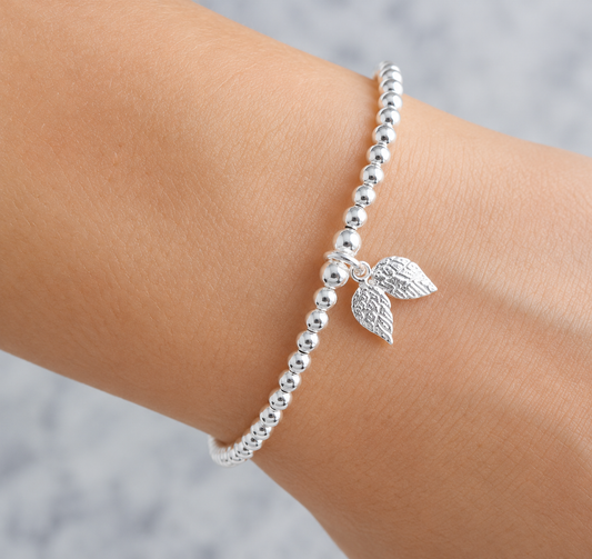 Sterling Silver Angel Wings Beaded Bracelet or Anklet