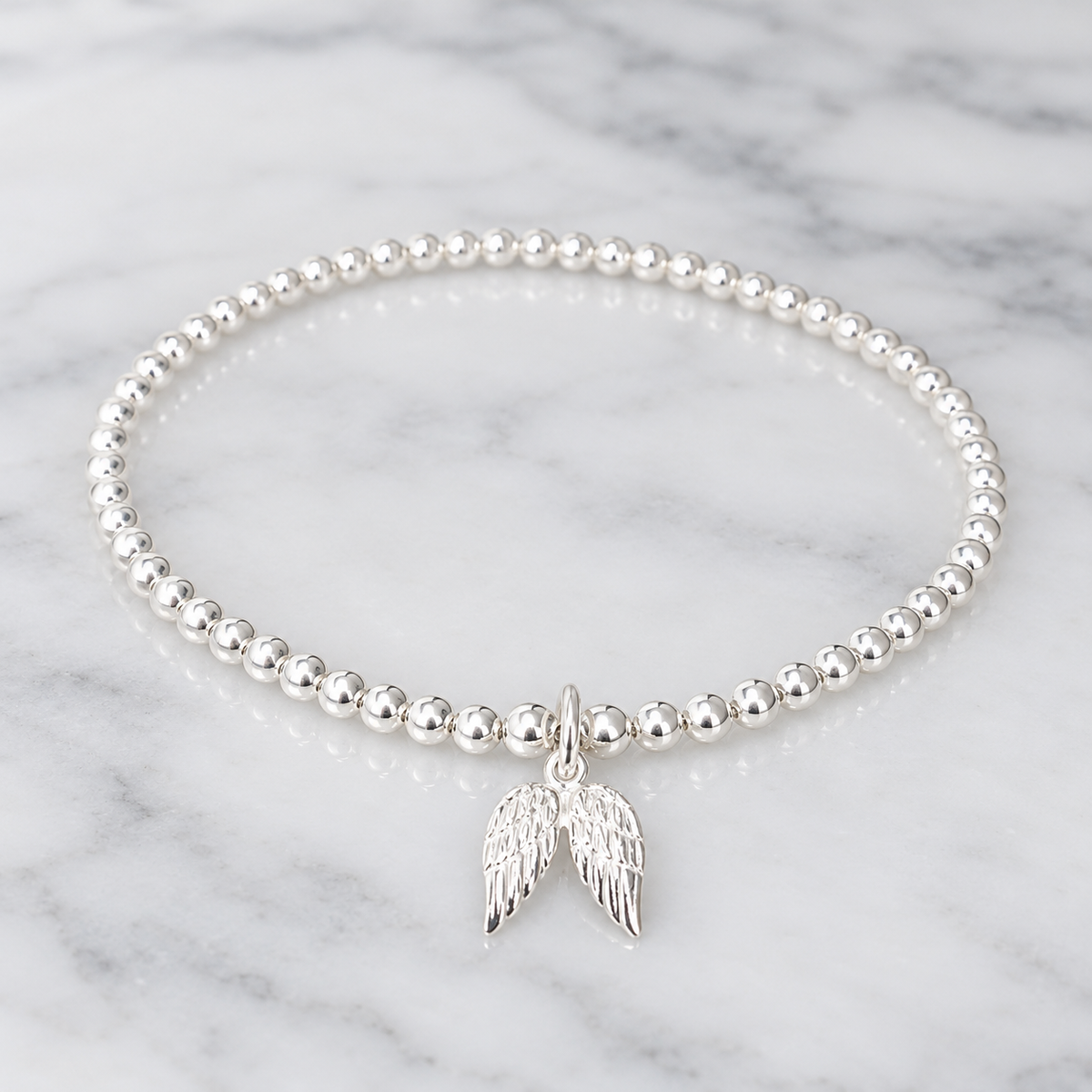 Sterling Silver Angel Wings Beaded Bracelet or Anklet
