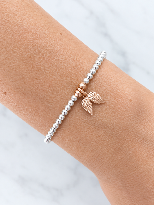 Sterling Silver and Rose Gold Vermeil Angel Wings Bracelet or Anklet