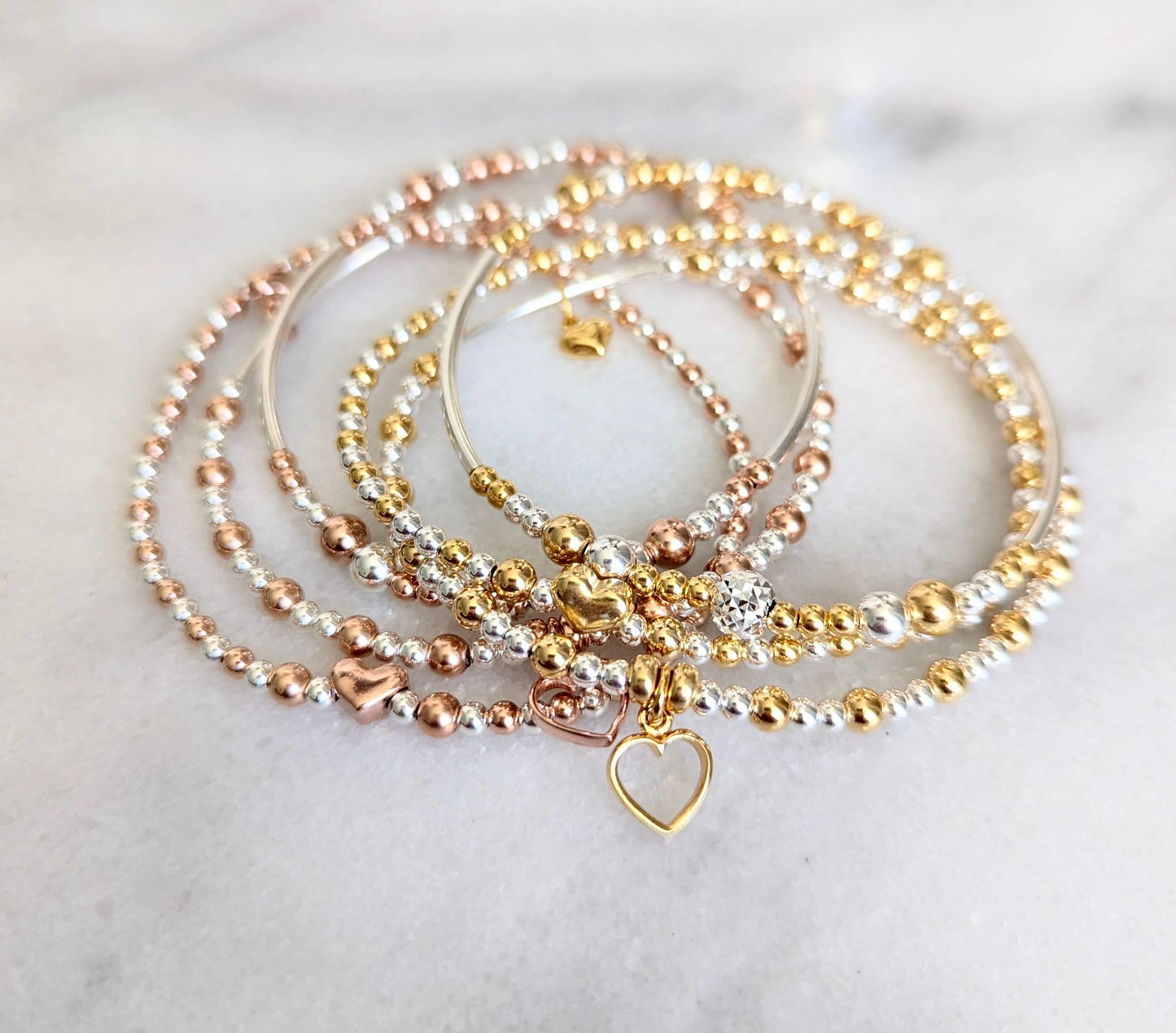 Sterling Silver and Gold Vermeil Beaded Bracelet Set With Love Jewellery UK