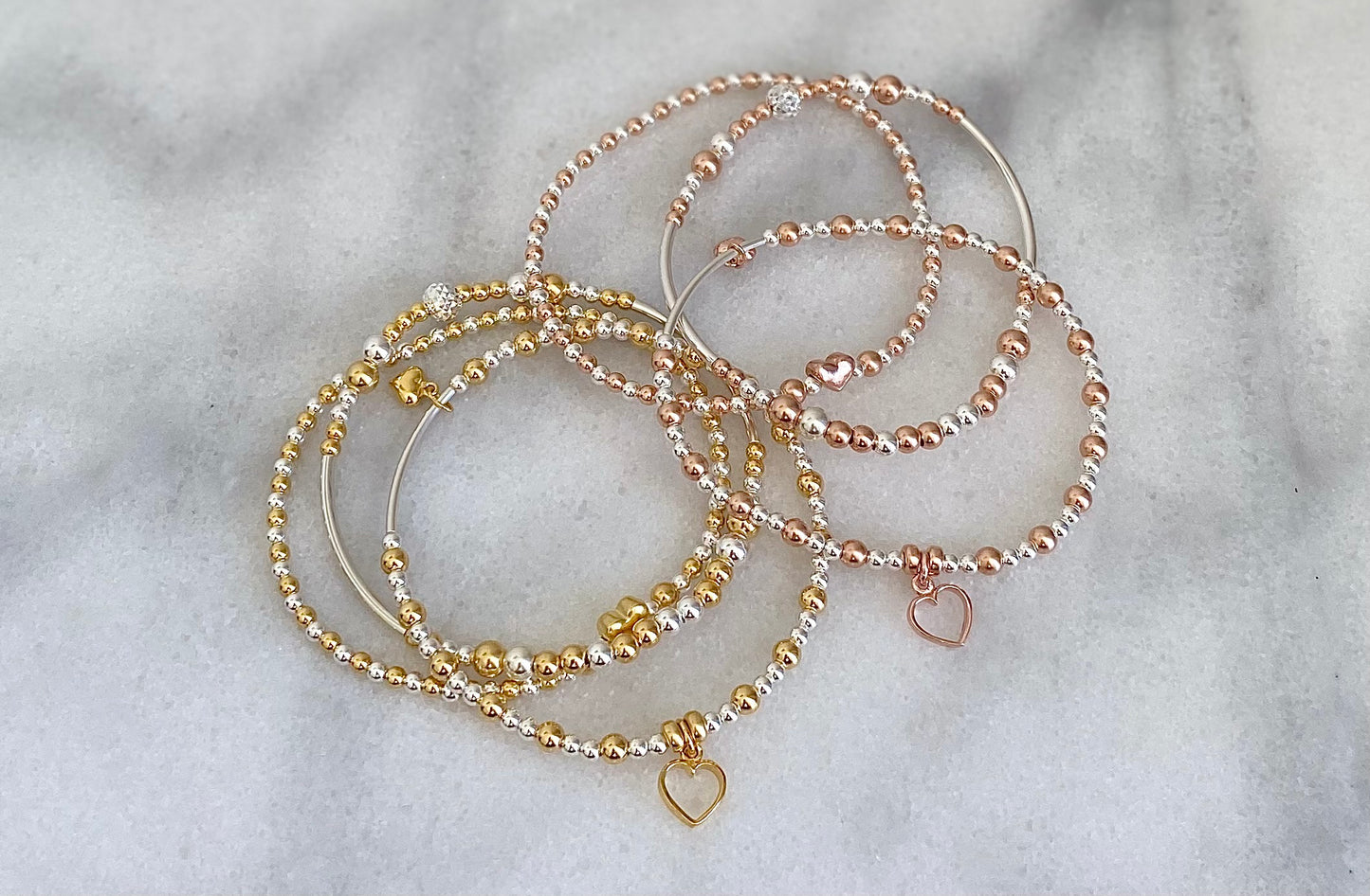 Sterling Silver and Gold Vermeil Beaded Bracelet Set With Love Jewellery UK