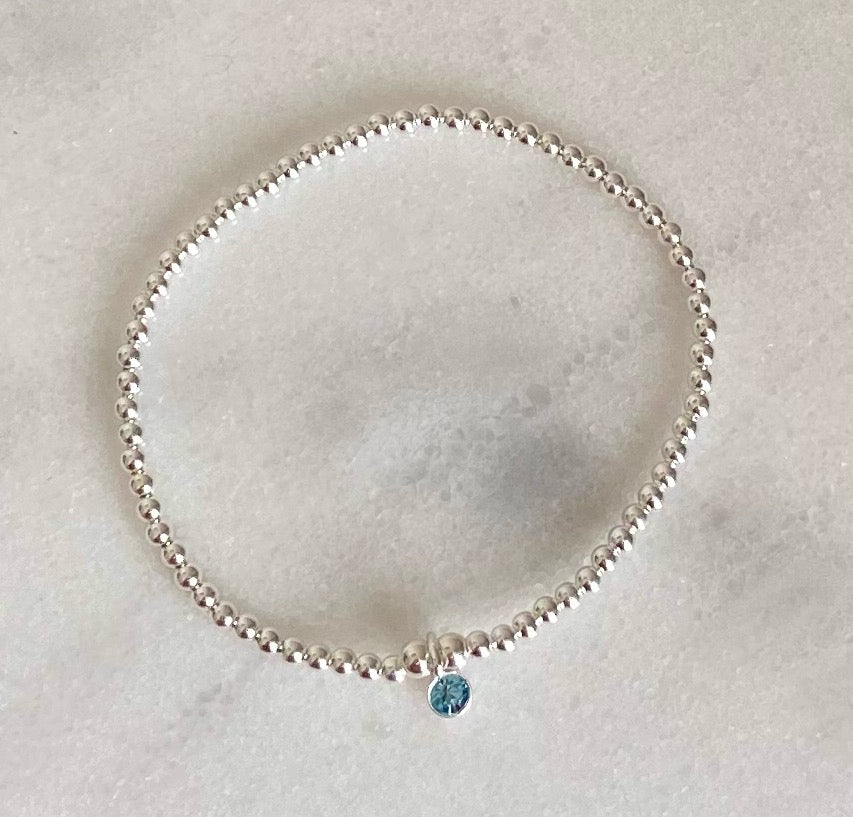 Sterling Silver March Birthday Bracelet (Aquamarine) - FREE Personalised Message Card