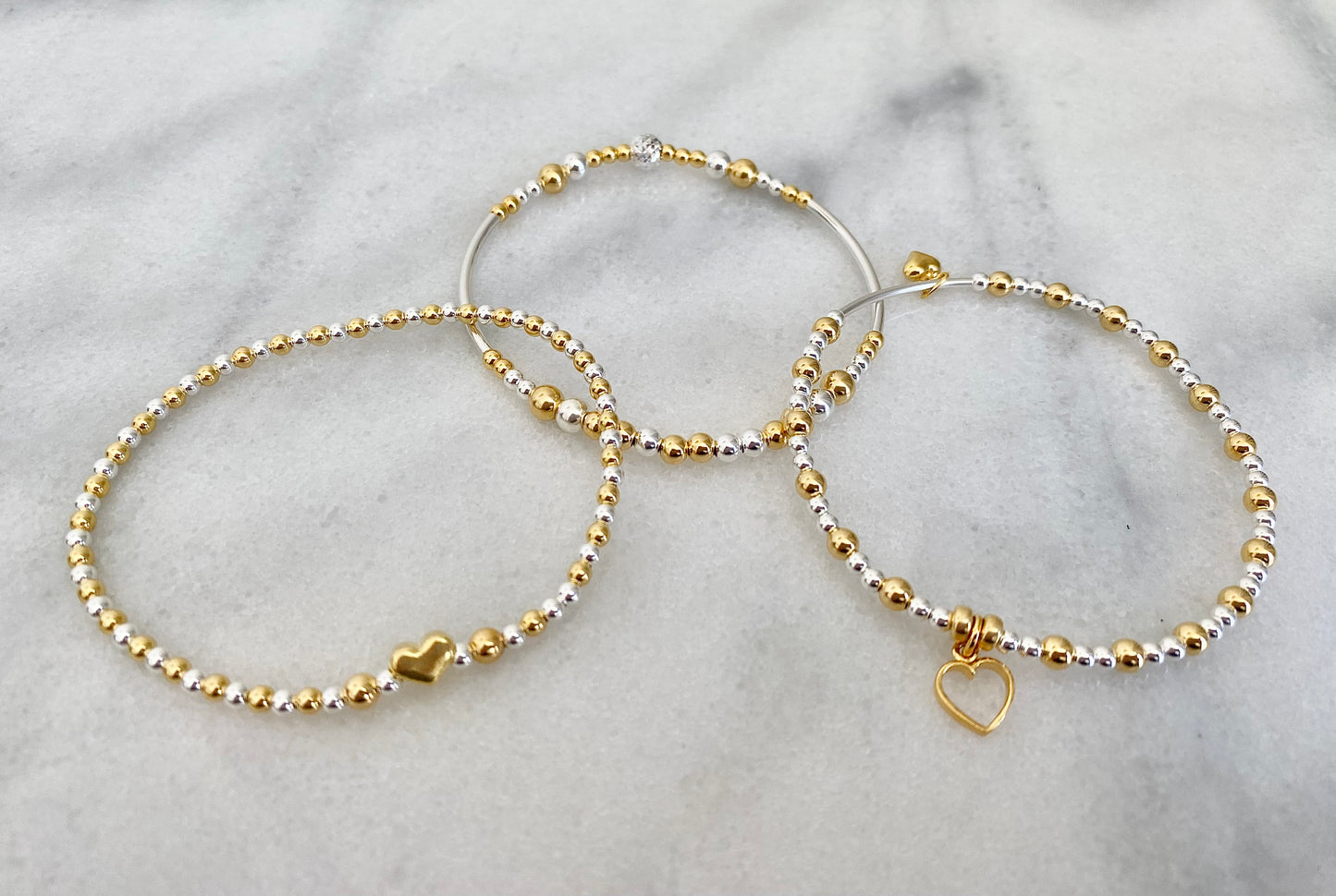 Sterling Silver and Gold Vermeil Beaded Bracelet Set With Love Jewellery UK