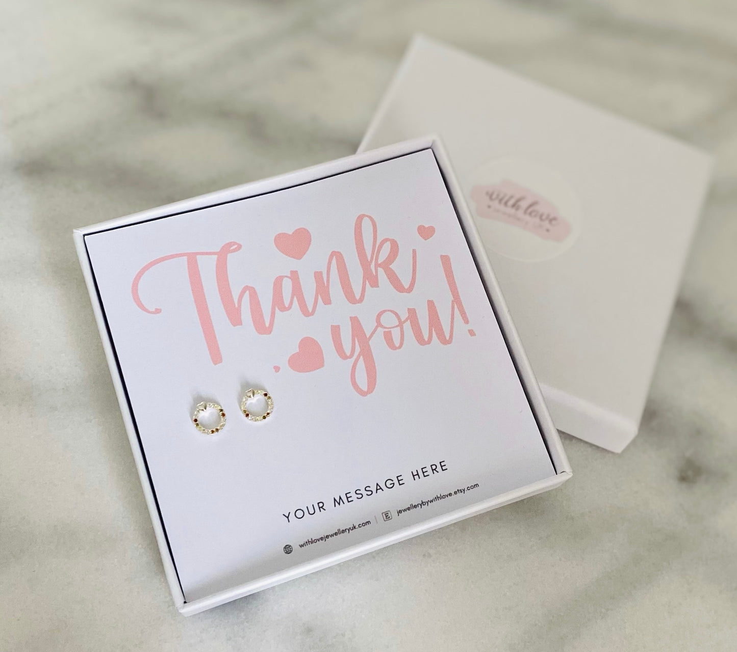 Thank You Sterling Silver Cubic Circular Stud Earrings With Love Jewellery UK