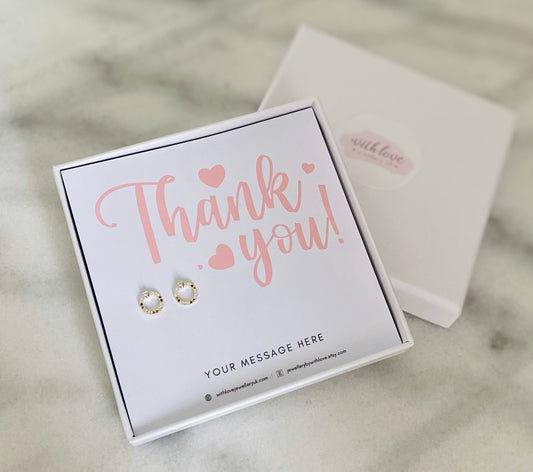 Thank You Sterling Silver Cubic Circular Stud Earrings | Thank You Earrings Gift For Her - FREE Personalised Message Card