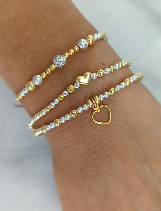 Sterling Silver and Gold Vermeil Beaded Bracelet Set With Love Jewellery UK