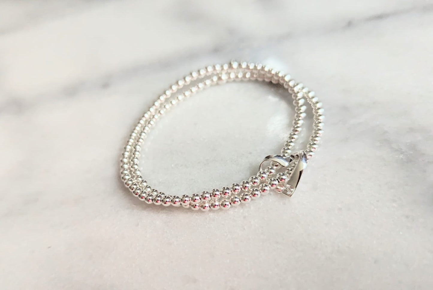Sterling Silver Double Stretch Beaded Heart Bracelet | Gifts For Her | Gifts For Women & Ladies | FREE Personalised Message Card