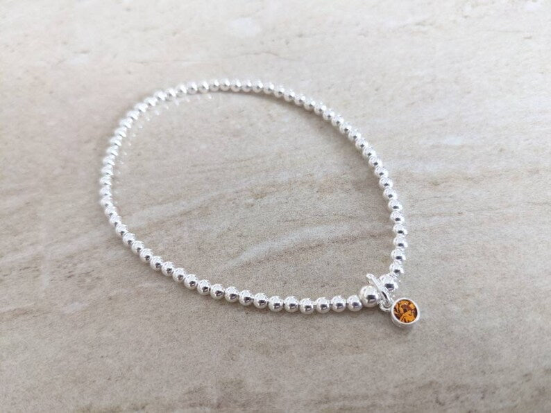 Sterling Silver November Birthday Bracelet (Topaz) With Love Jewellery UK