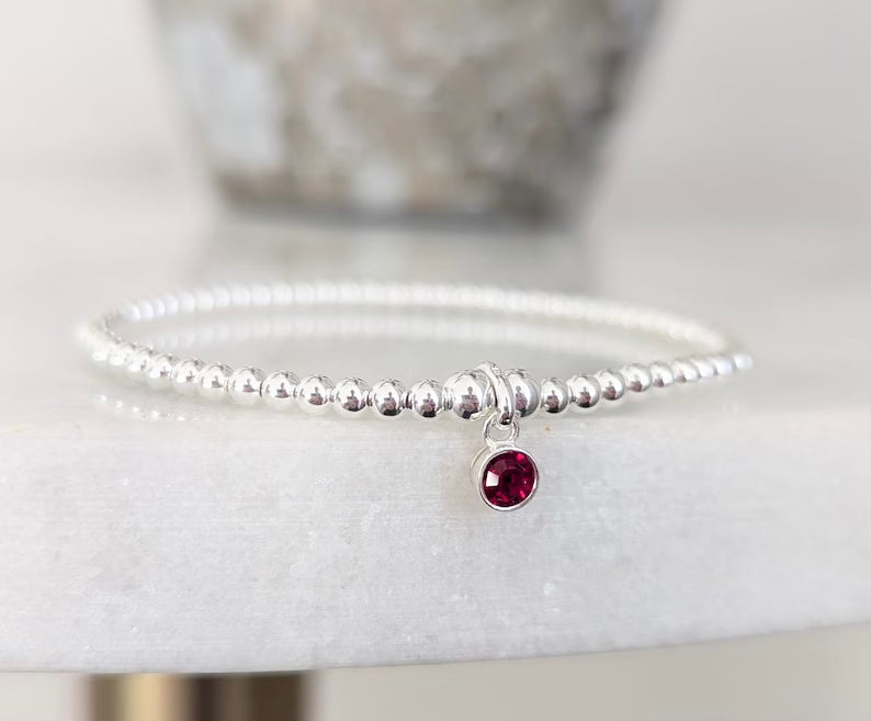 Sterling Silver January Birthstone Bracelet (Garnet)