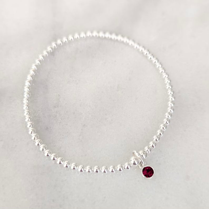 Sterling Silver January Birthstone Bracelet (Garnet)