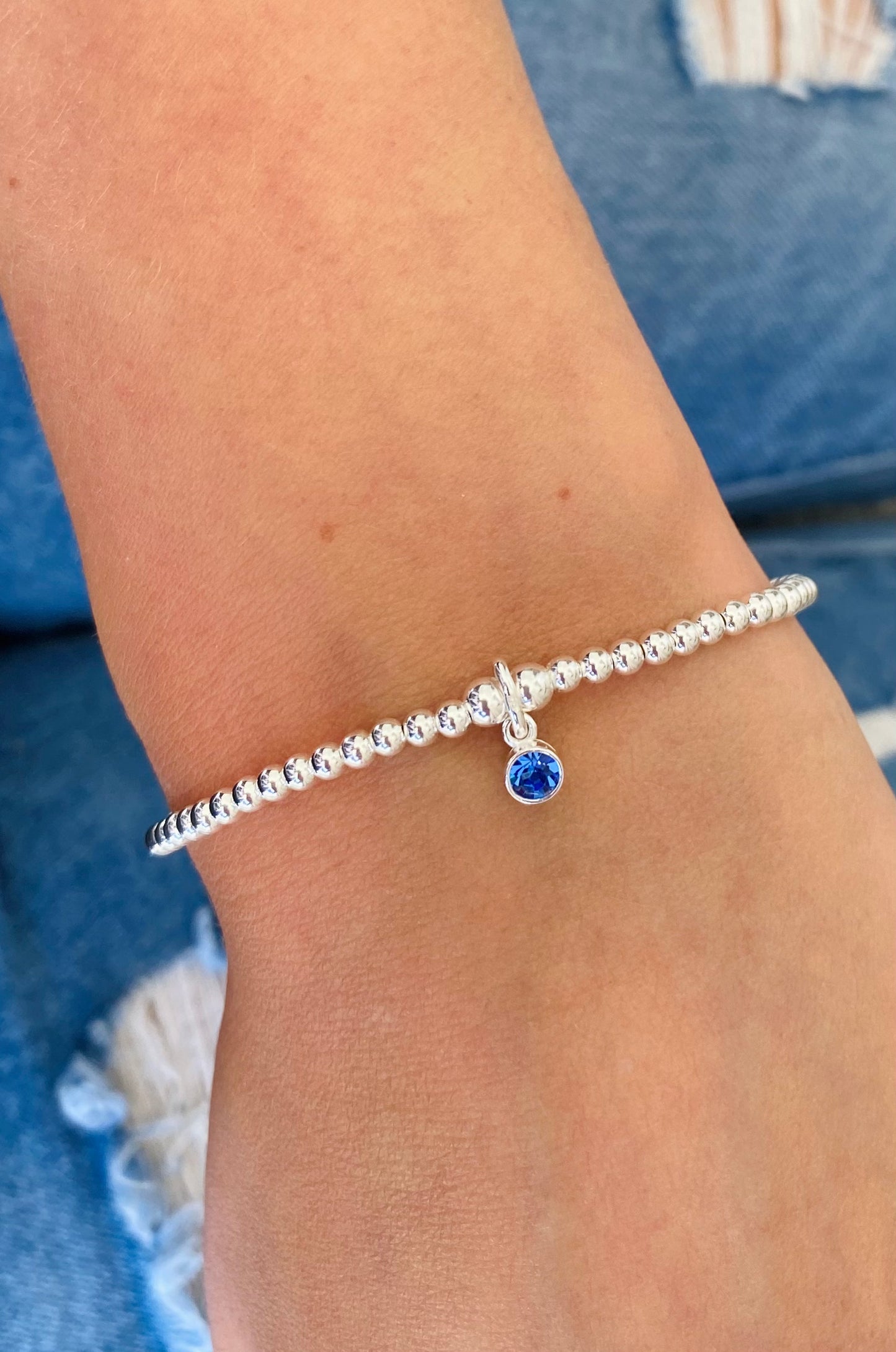 Sterling Silver September Birthday Bracelet (Sapphire) With Love Jewellery UK