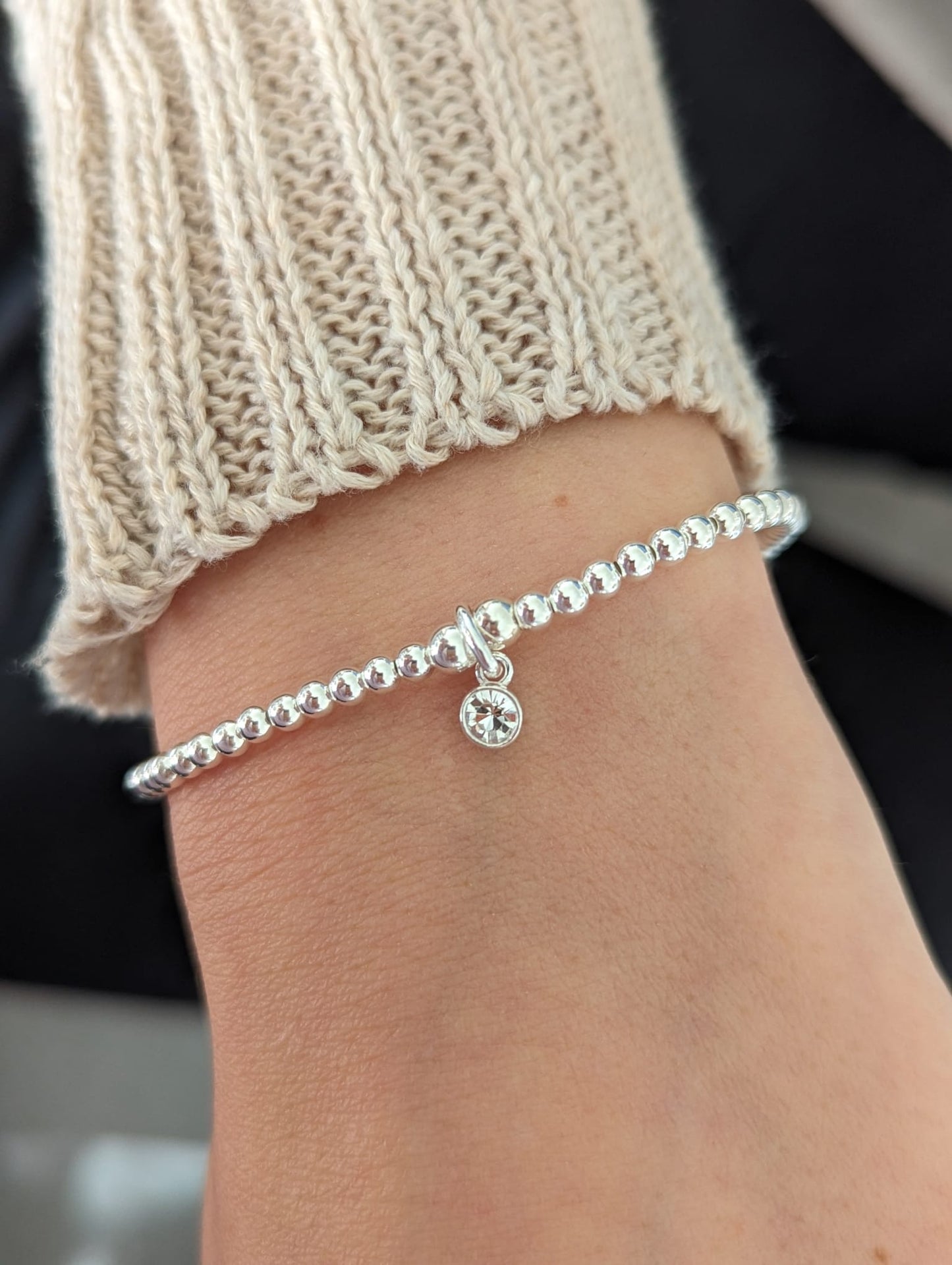 Sterling Silver April Birthstone Bracelet (Clear Crystal) With Love Jewellery UK