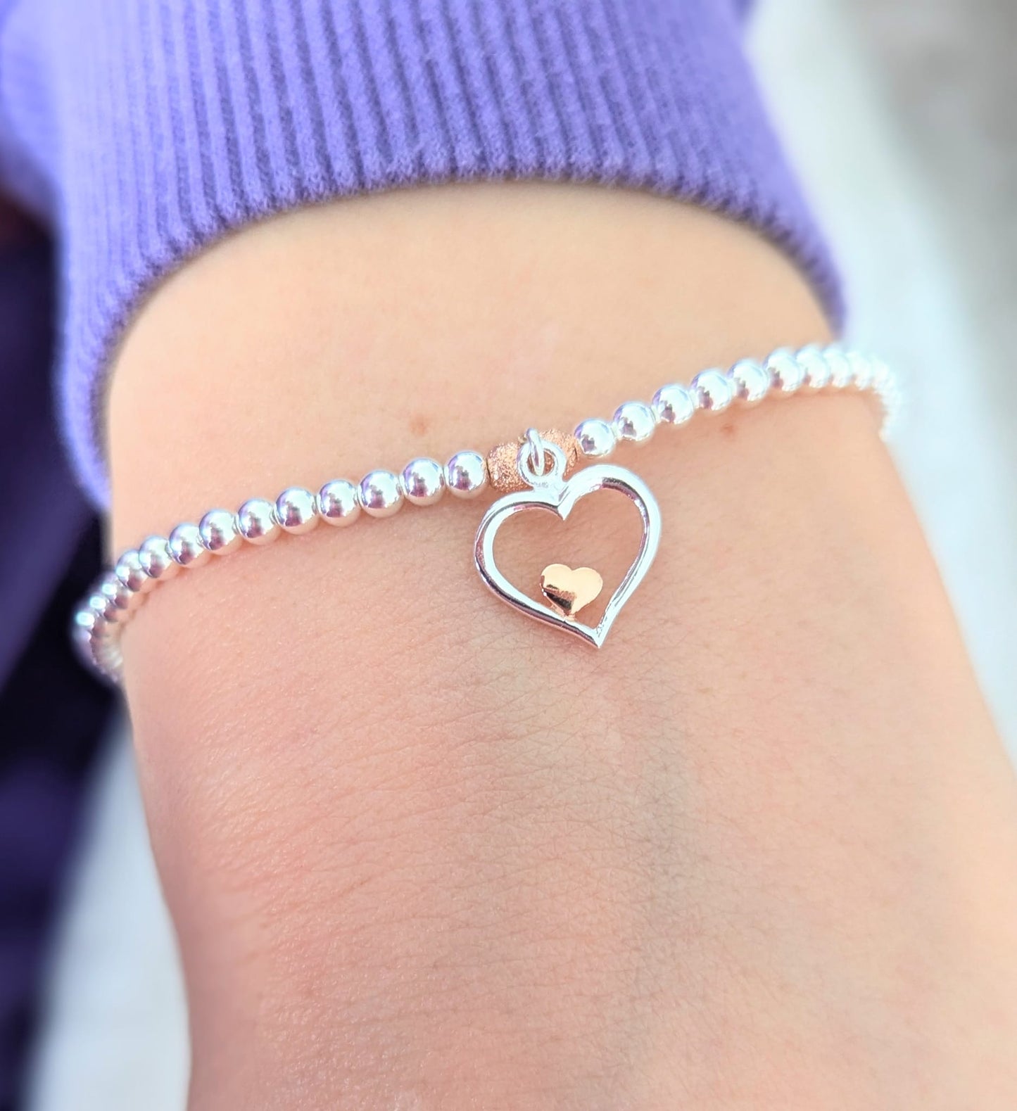 Sterling Silver Heart Stretch Bracelet