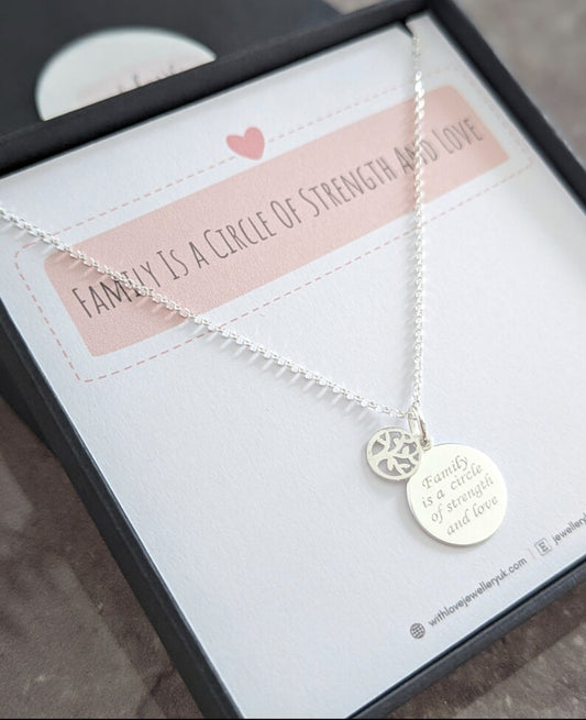 Sterling Silver Family Charm Necklace With Love Jewellery UK