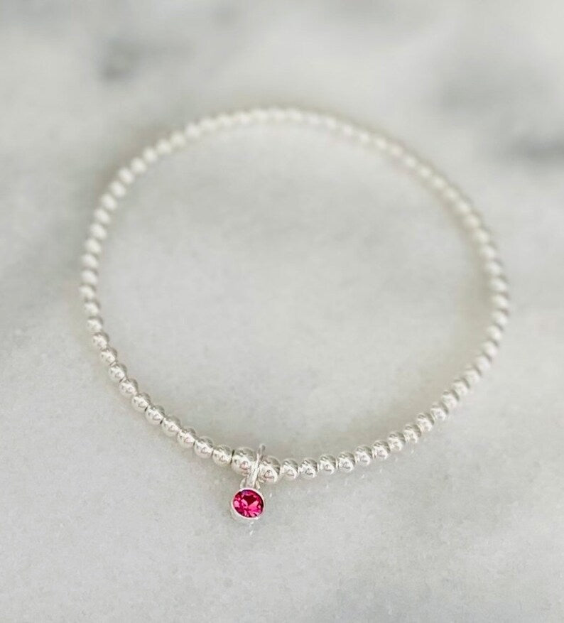 Sterling Silver October Birthday Bracelet (Tourmaline) | FREE Personalised Message Card