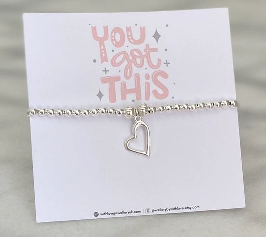 ‘You Got This’ Silver Stretch Beaded Bracelet With Love Jewellery UK