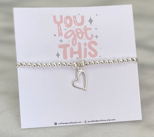‘You Got This’ Silver Stretch Beaded Bracelet  - FREE Personalised Message Card