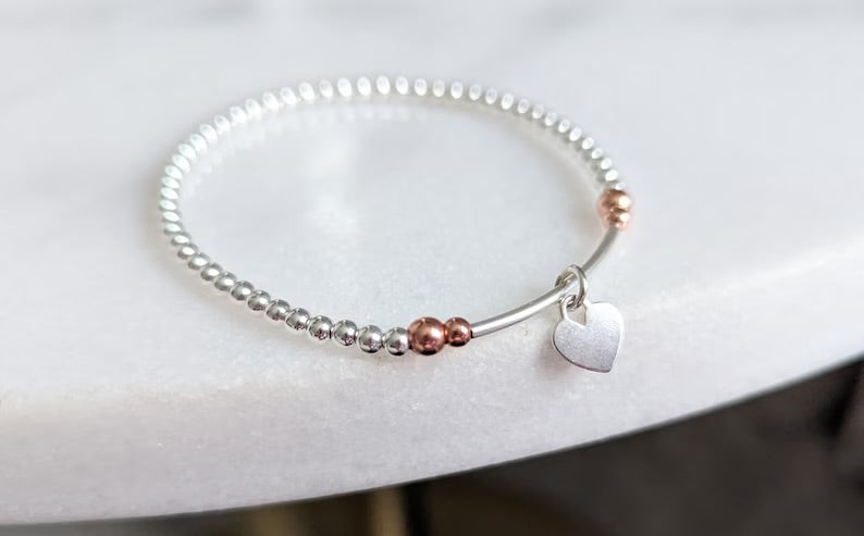 Sterling Silver Heart Charm Bracelet - Free Personalised Message Card