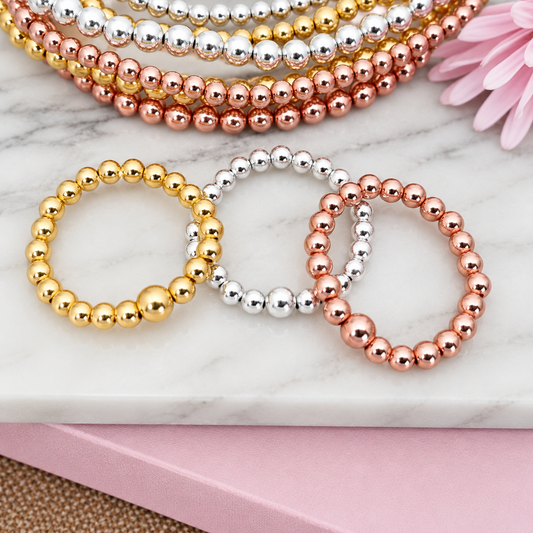 Sterling Silver, Gold or Rose Gold Beaded Stretch Ring