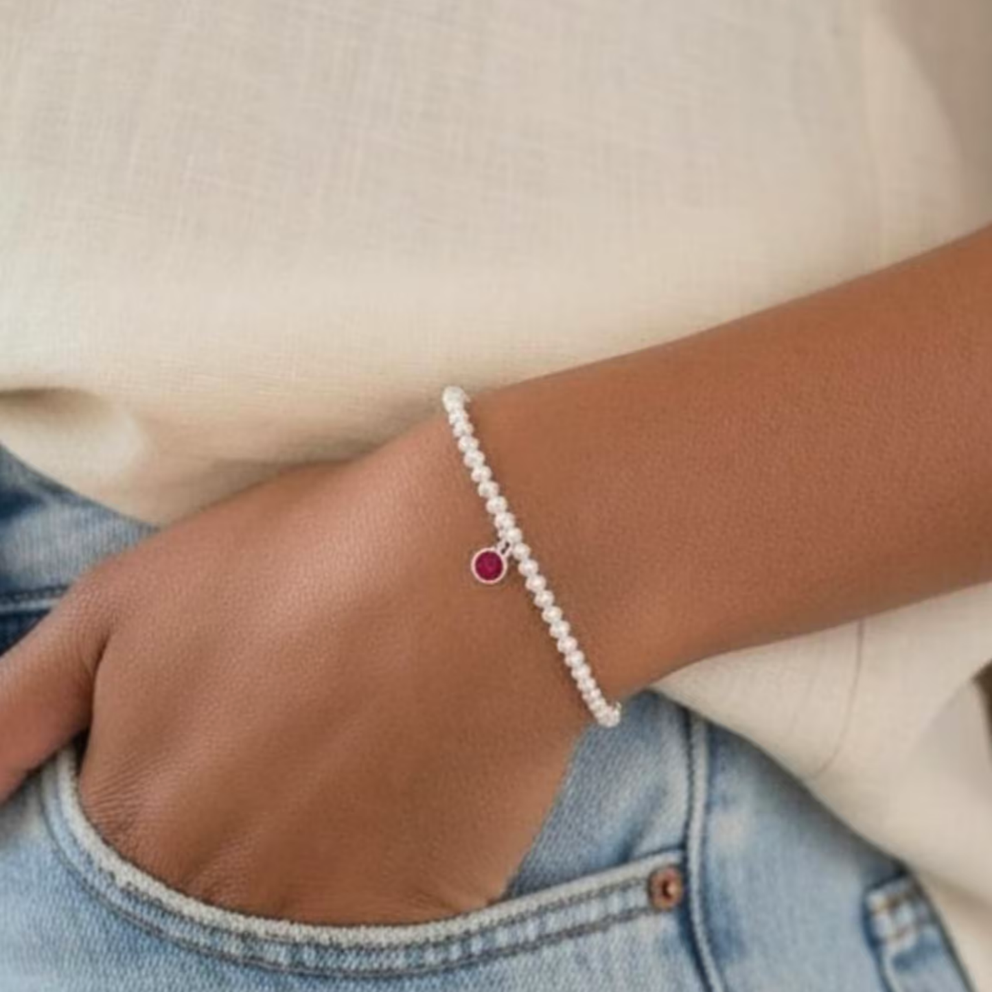 Sterling Silver January Birthstone Bracelet (Garnet)